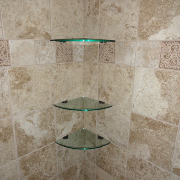 Glass shower deals shelves